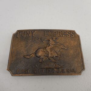 Brass Pony Express 1849 Belt Buckle First With The US Mail Made in Hong Kong